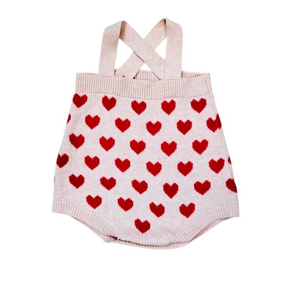 Cat & Jack Baby Girls Romper 6-9M Red Hearts Knit One Piece Sleeveless Valentine - Picture 1 of 6